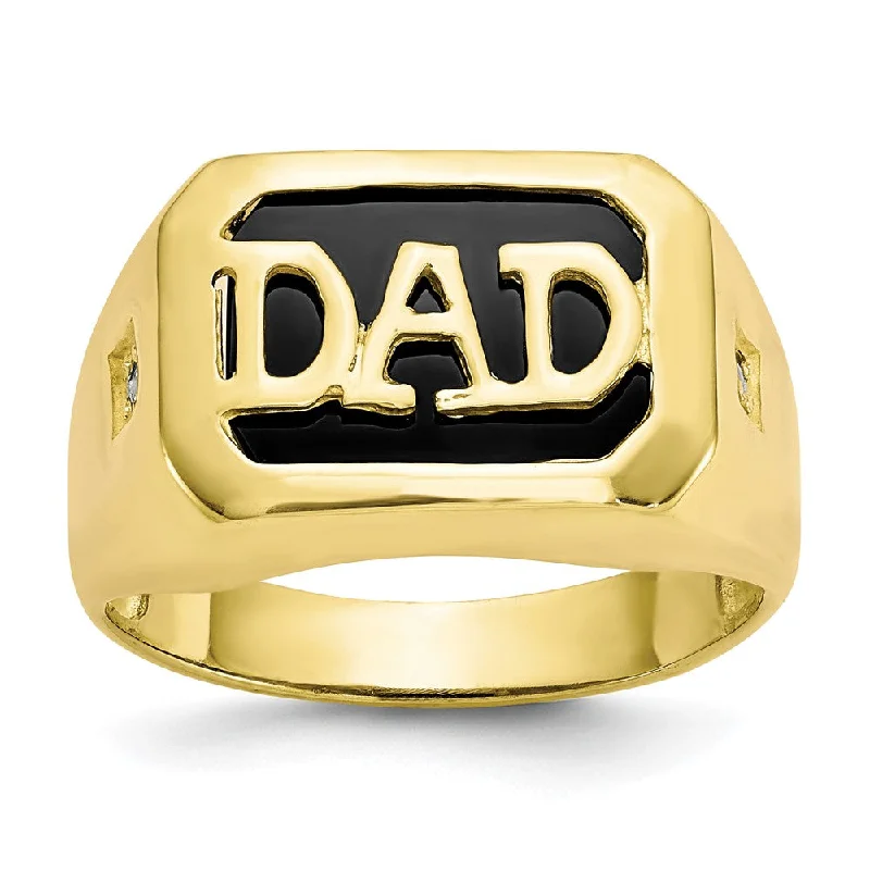 Custom Signet Wedding Rings-10K Yellow Gold Men's Real Diamond and Black Onyx DAD Ring