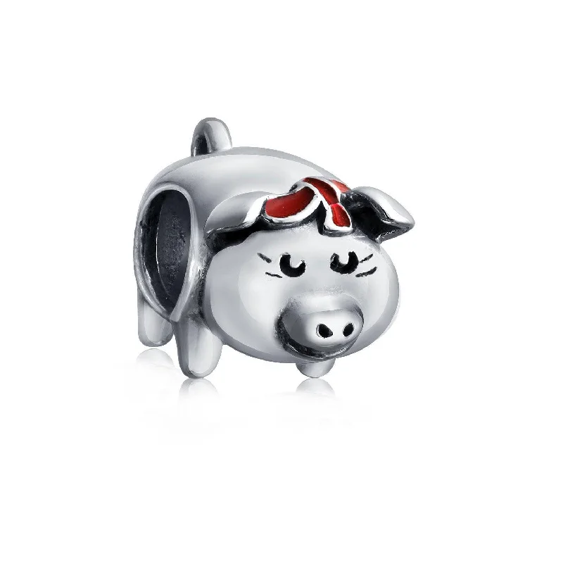 Unique Cuff Bracelets for Men-Cute Hog Piggy Bank Charm Bead Sterling Silver for European Bracelets