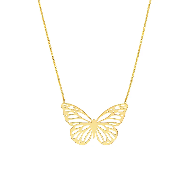 Cute Necklaces-14K Yellow Gold Butterfly Cutout Necklace