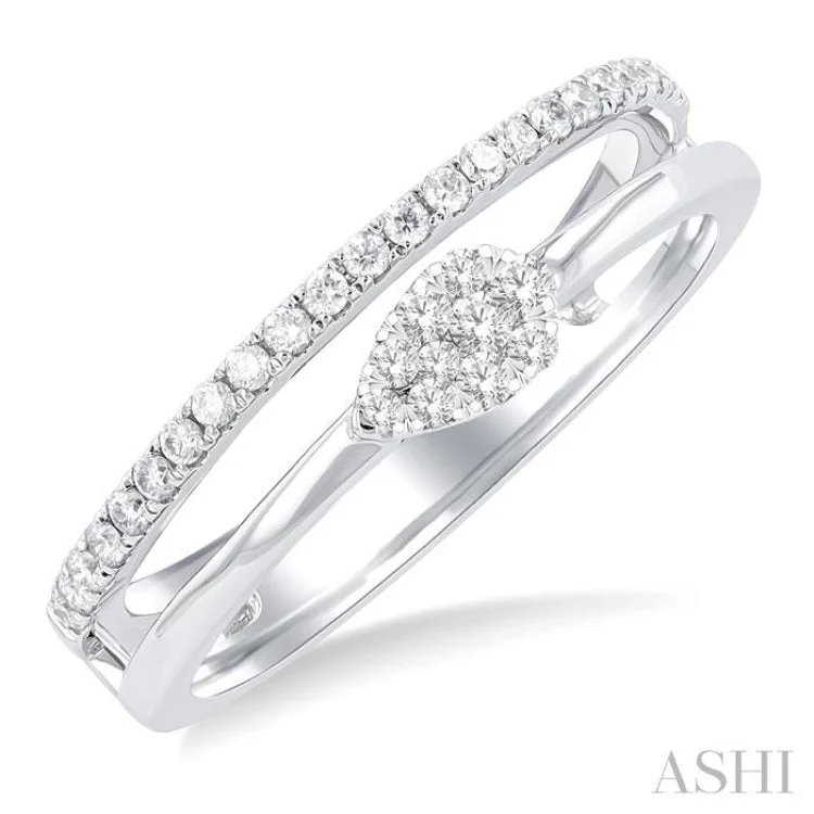 Custom Wedding Ring Designs-1/4 ctw Double Row Pear Shape Lovebright Round Cut Diamond Ladies Ring in 10K White Gold