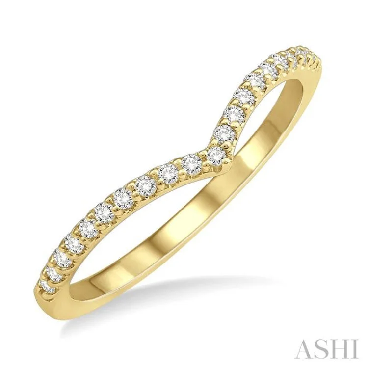 Custom Birthstone Wedding Bands for Her-1/6 ctw Curve V-Drop Round Cut Diamond Ladies Ring in 14K Yellow Gold