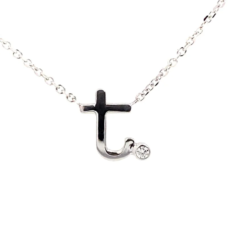 Bar Necklaces-14K White Gold T Initial Diamond Necklace