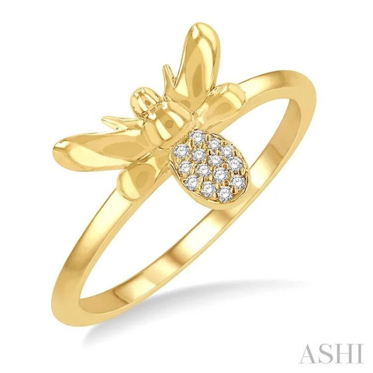 Stackable Diamond Rings-1/20 ctw Bumble Bee Round Cut Diamond Petite Fashion Ring in 14K Yellow Gold