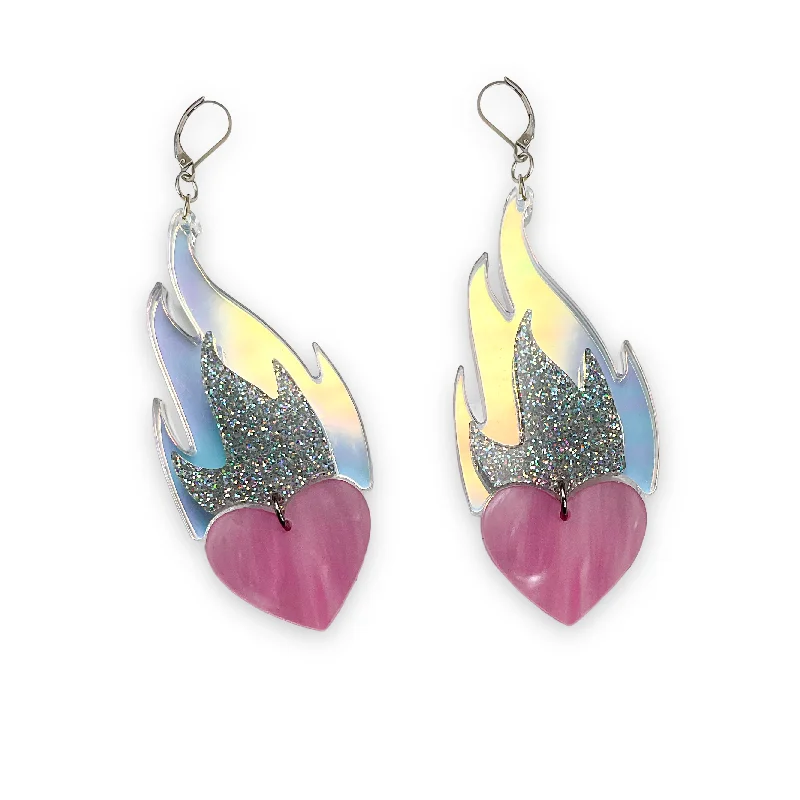 Elegant Pearl Hoop Earrings-Love A La Flambe Earrings in Holographic Glitter