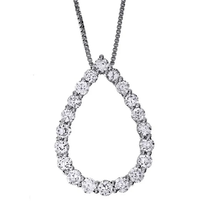 Antique Silver Necklaces-14K White Gold Natural Diamonds Pear Pendant Necklace