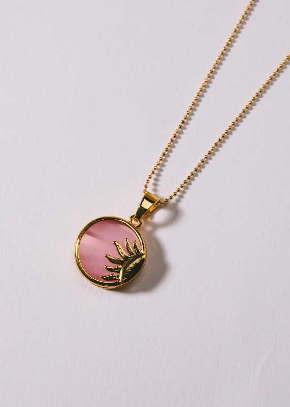 Bridesmaid Necklaces-Pink Transparent Sun Necklace