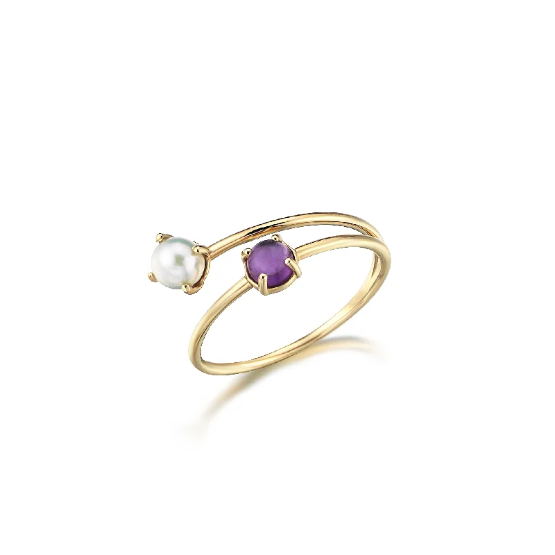 Customizable Engagement Rings-Pearl and Amethyst Ring