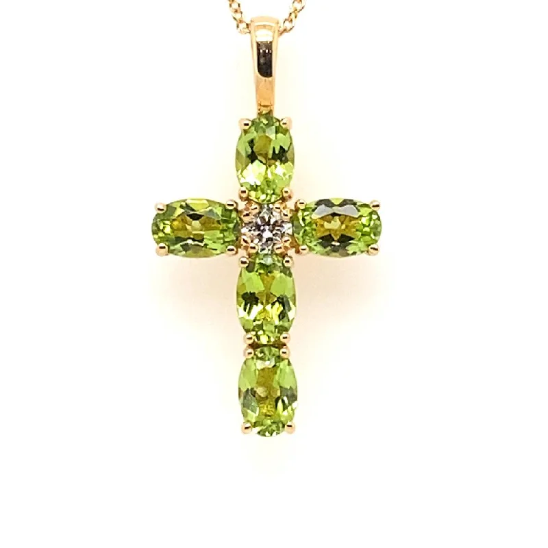 Luxury Necklaces-18K Yellow Gold Peridot Cross Pendant Necklace