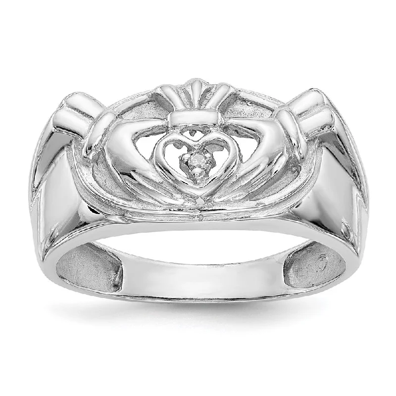 Custom Engagement Rings for Women-14k White Gold Men's Claddagh Band AA Dia Ring