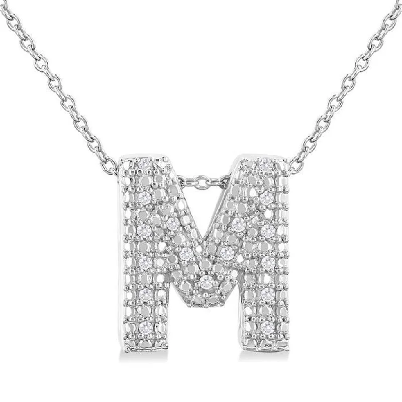 Custom Birthstone Necklaces-Sterling Silver Initial M Diamond Pendant Necklace