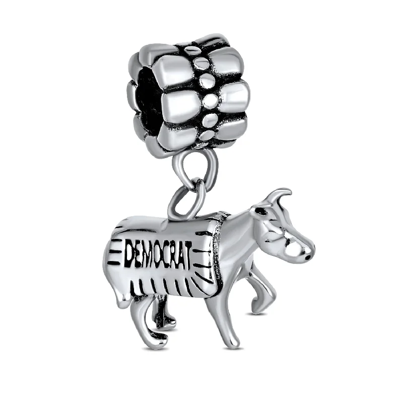 Stackable Bracelets for Special Occasions-USA Patriotic Democrat Donkey Dangle Charm Bead Sterling Silver for Bracelets