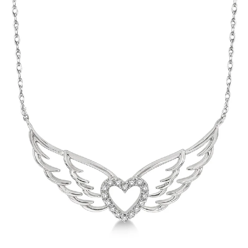 Gemstone Necklaces-10K White Gold Angel Wings Heart Diamond Necklace