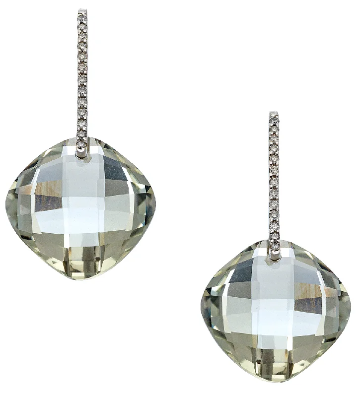 Chic Gold Drop Earrings-Reid Earrings Silver Green Amethyst LG Cushion