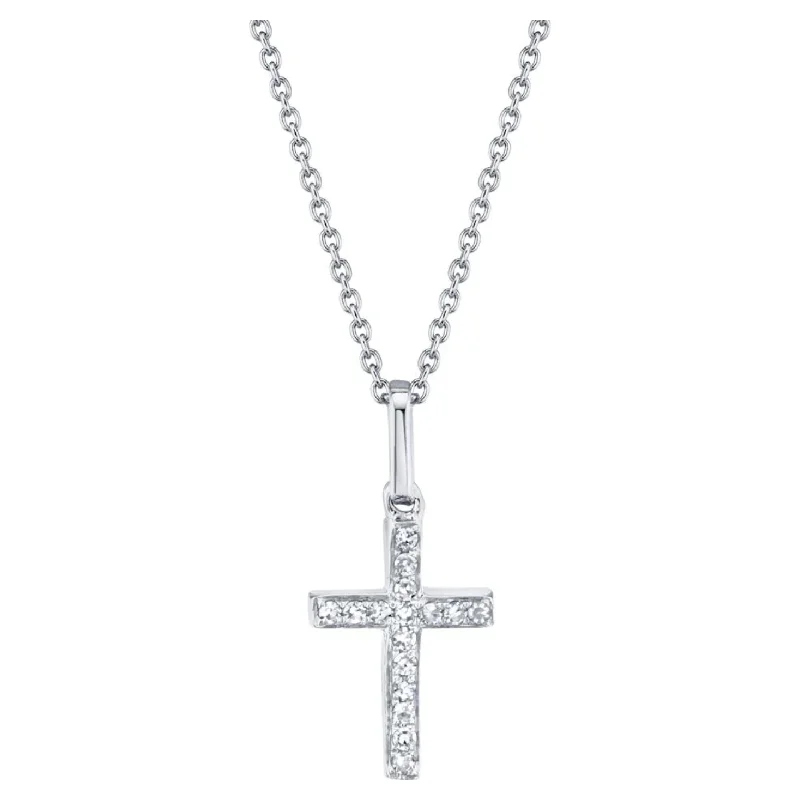 Topaz Necklaces-14K White Gold Diamond Cross Necklace