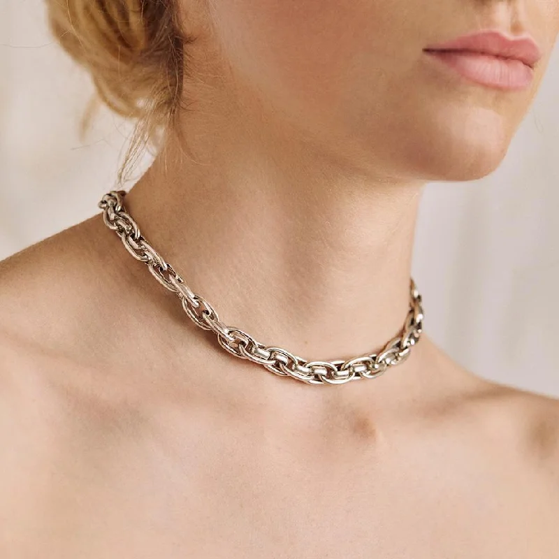 Gemstone Necklaces-CASSIAN. Chunky Braid Chain Collar Necklace - Silver