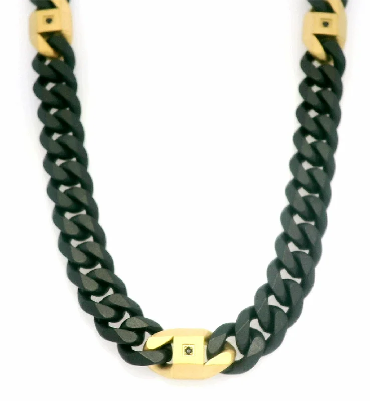 Textured Necklaces-6mm Black And 18K Gold IP Steel Matte Finish Miami Cuban Chain Necklace