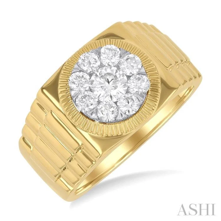 Custom Designer Promise Rings-1.00 ctw Flat Top Lovebright Round Cut Diamond Men's Ring in 14K Yellow and White Gold