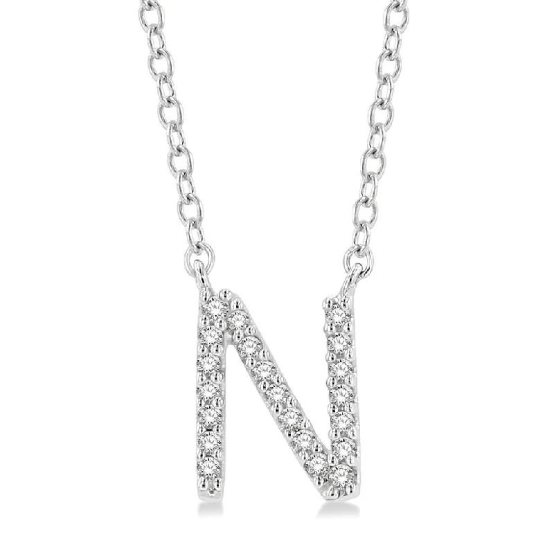 Custom Diamond Necklaces-10K White Gold N Initial Diamond Necklace