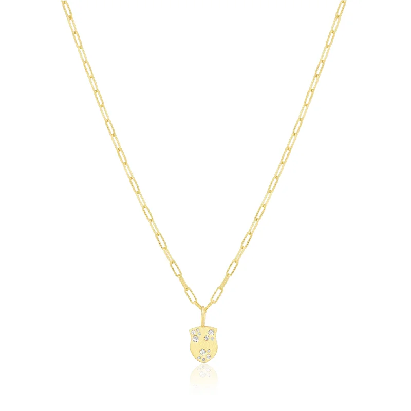 High-End Necklaces-14K Yellow Gold Overlay White Zircon Pave Lock Charm Necklace