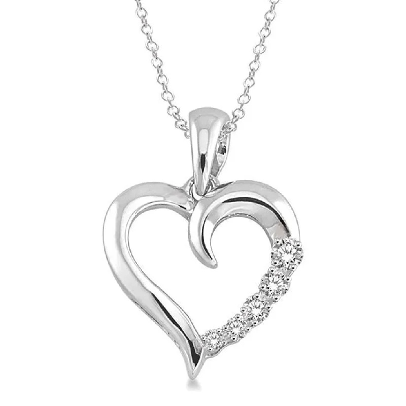 14K Gold Necklaces-Sterling Silver Heart Diamond Pendant Necklace