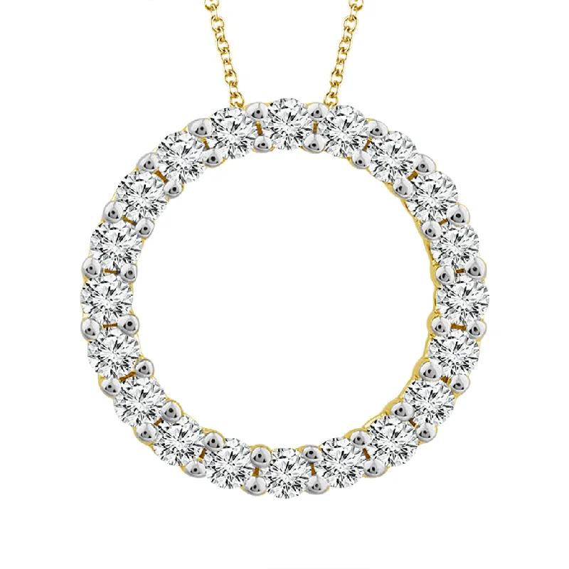 Amulet Necklaces-14K Yellow Gold Natural Diamonds Circle Pendant Necklace