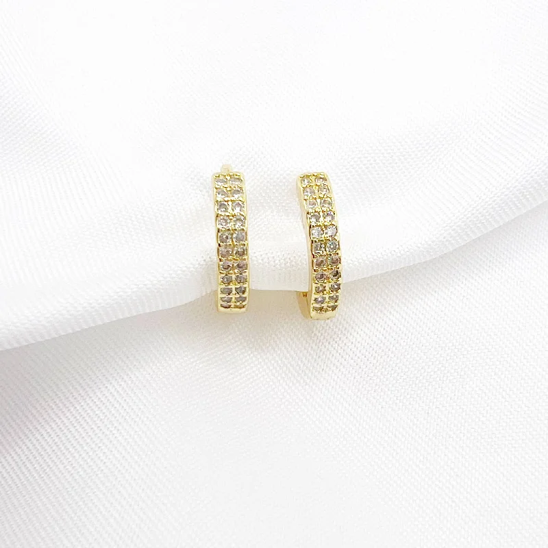 Crystal Dangle Earrings for Women-Nelly Double Row Pave Huggie Hoop Gold Filled Earrings