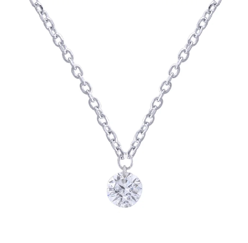 Real Gold Necklaces-14K White Gold ‘Naked Diamonds’ Solitaire Pendant Necklace