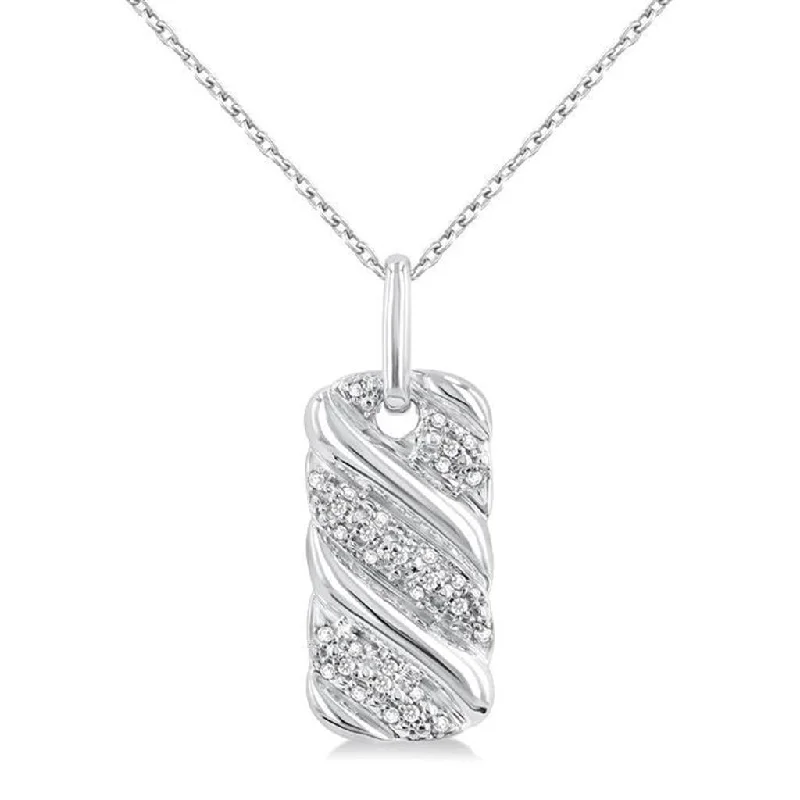 3D Printed Necklaces-Sterling Silver Ribbed Swirl Dog Tag Pendant Necklace