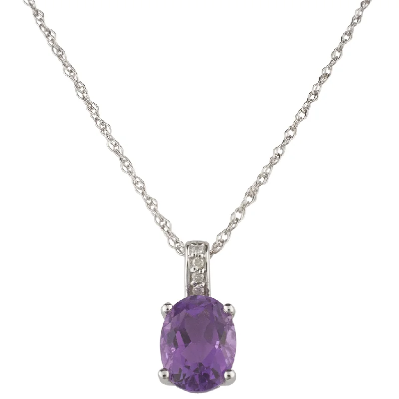 Elegant Pendant Necklaces-February Birthstone Rings: 14K White Gold Diamond And Amethyst Pendant Necklace