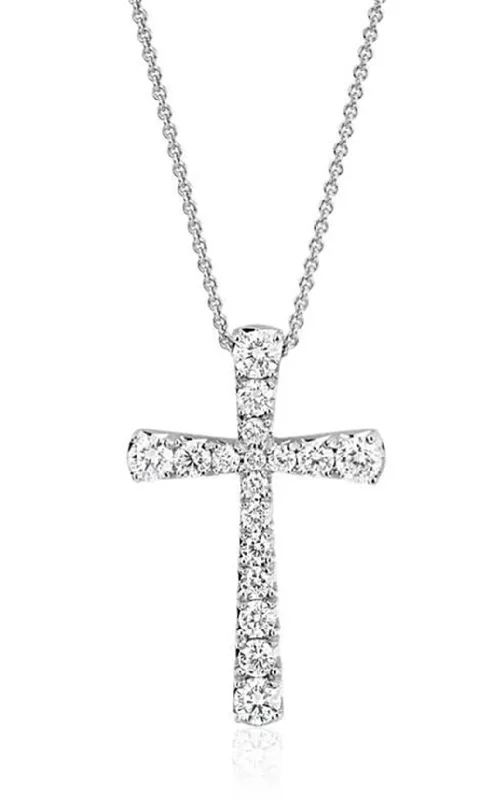 Custom Charm Necklaces-14K White Gold Diamond Cross Pendant Necklace