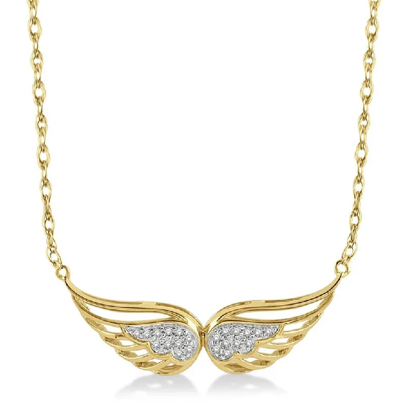 Star Necklaces-10K Yellow Gold Angel Wing Diamond Necklace