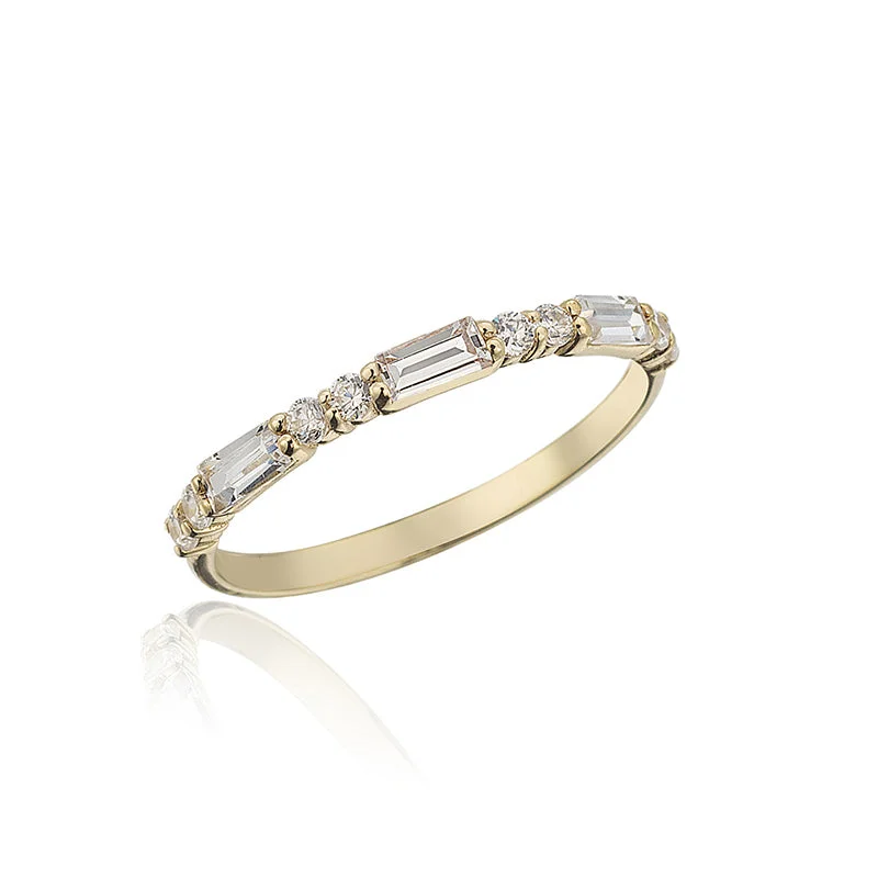 White Gold Wedding Bands-Baguette and Round Ring