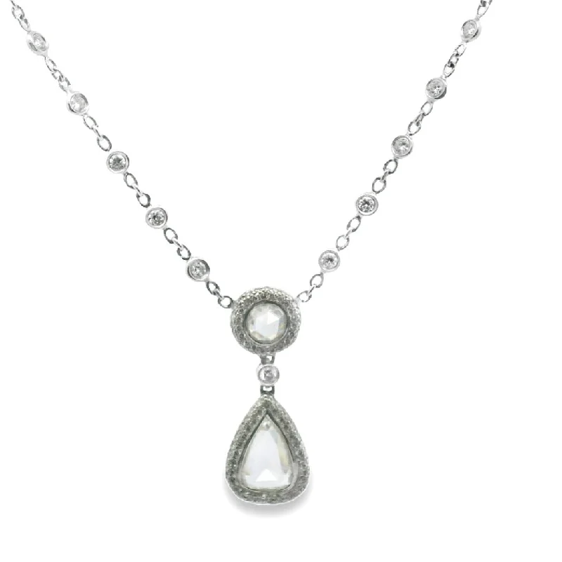 Art Deco Necklaces-Diamond Rose Cut Pear Shape Drop Necklace