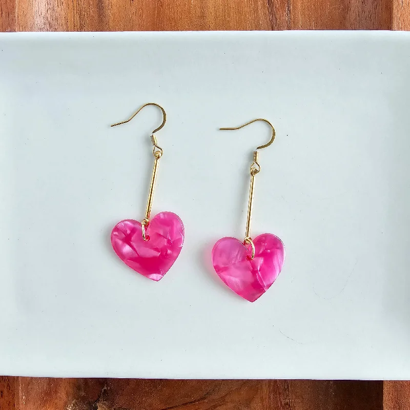 Trendy Drop Stud Earrings-Mina Heart Earrings - Hot Pink