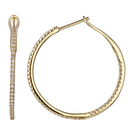 Crystal and Gold Earrings-Pave 27mm Diamond Hoops