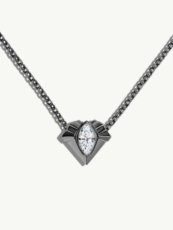 Birthstone Pendant Necklaces-Alexandria Pendant Necklace With 0.50CT Marquise-Cut Diamond In Blackened 18K Gold