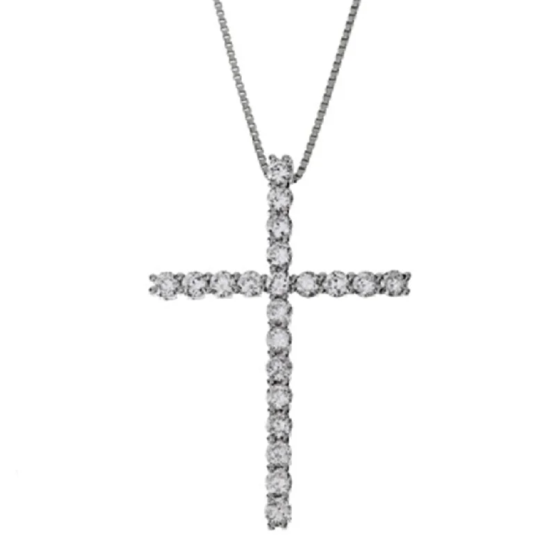 Love Heart Necklaces-14K White Gold Diamond Cross Pendant Necklace