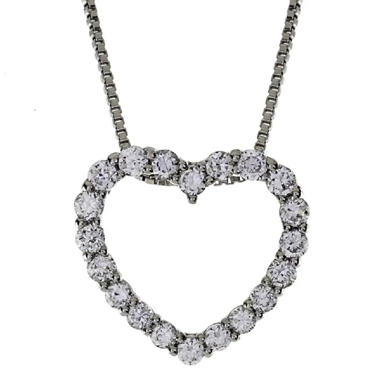 Gold Necklaces-14K White Gold Diamond Heart Pendant Necklace