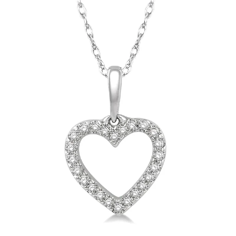 Boho Chic Necklaces-10K White Gold Heart Shape Petite Diamond Fashion Pendant Necklace