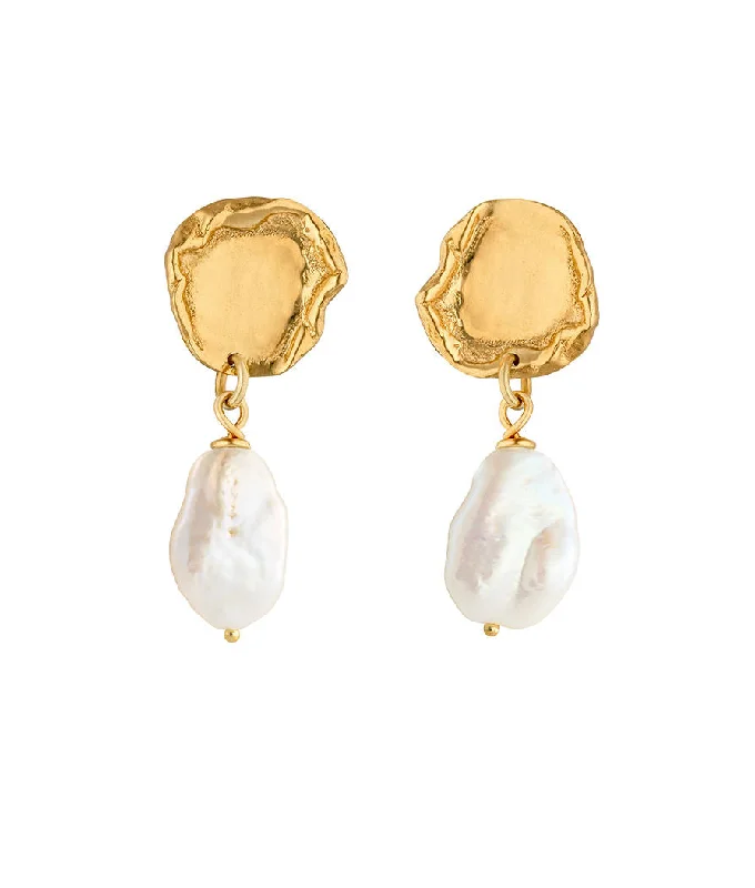 Silver Hoop Earrings for Women-Arva Gold Plated Earrings w. Pearls