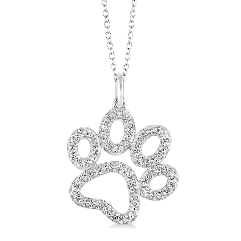 Luxury Diamond Necklaces-Sterling Silver Puppy Paw Natural Diamond Pendant Necklace