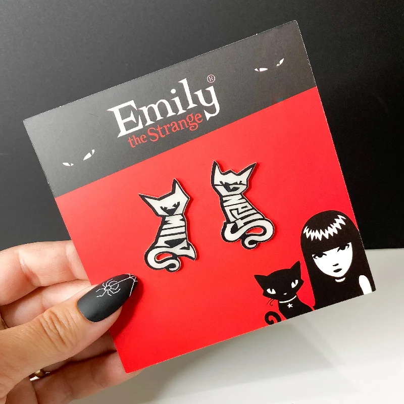 Geometric Hoop Drop Earrings-Last Chance! Emily The Strange® Cat outline studs