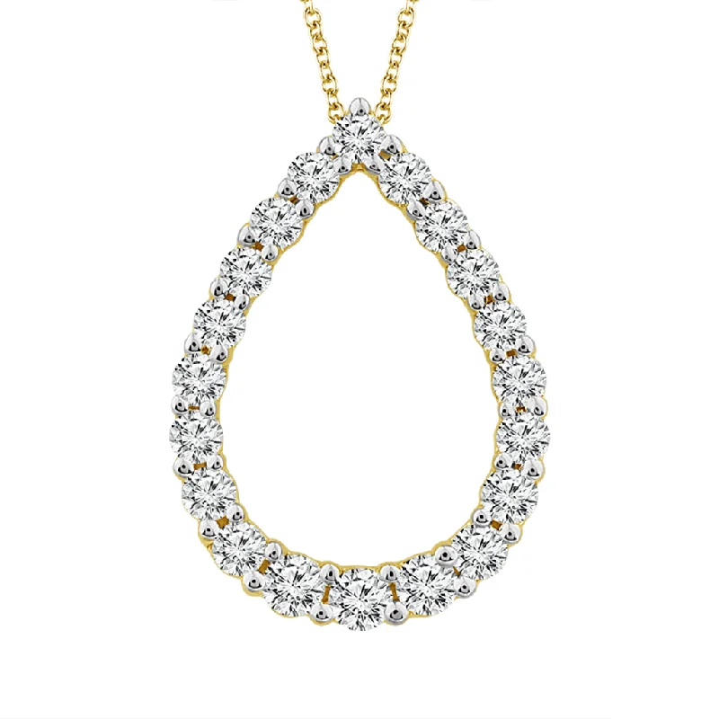 Dainty Necklaces-14K Yellow Gold Natural Diamonds Pear Pendant Necklace