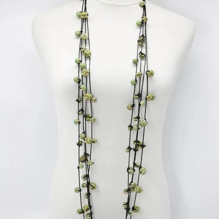 Crystal Choker Necklaces-CERAMIC BEAD NECKLACE 4 STRAND