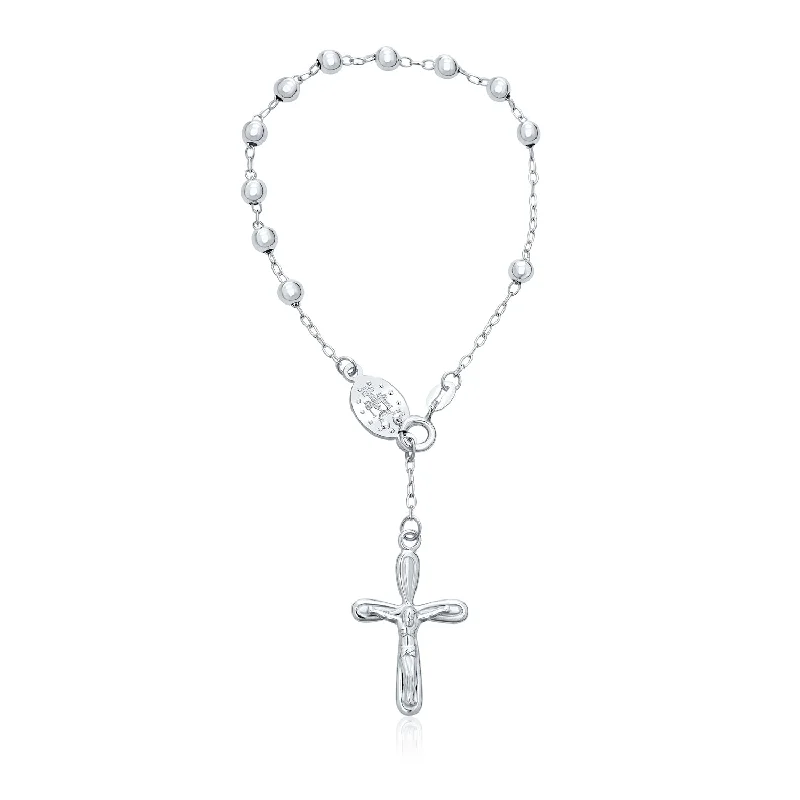 Crystal Bracelets for Healing-Religious Chain Link Bracelet Jesus Crucifix Virgin Mary Rosary Beads  Silver