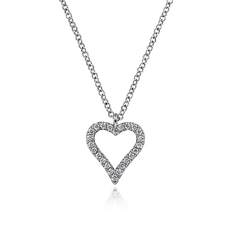 Friendship Necklaces-14K White Gold Pavé Diamond Open Heart Necklace