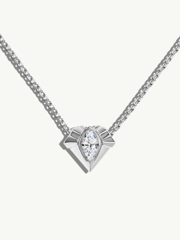 Luxury Gold Necklaces-Alexandria Pendant Necklace With 0.50CT Marquise-Cut Diamond In Platinum, 13mm