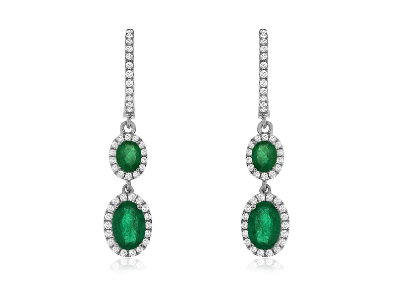 Handmade Pearl Drop Earrings-Double Emerald Drop Earrings