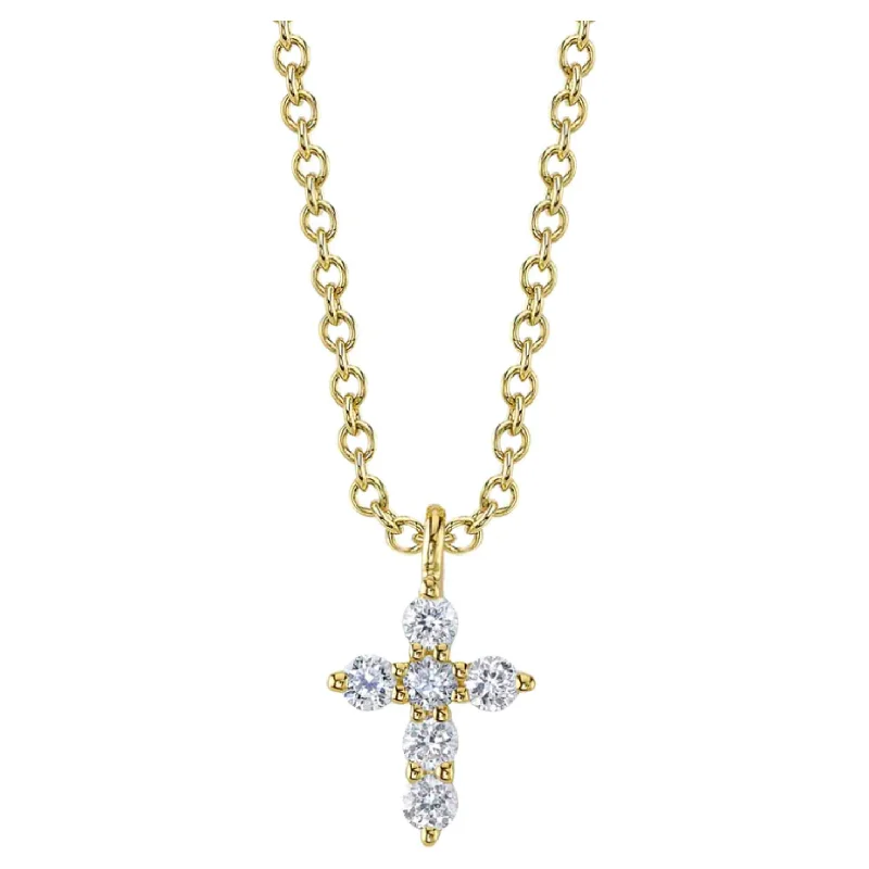 Ruby Necklaces-14K Yellow Gold Petite Diamond Cross Necklace