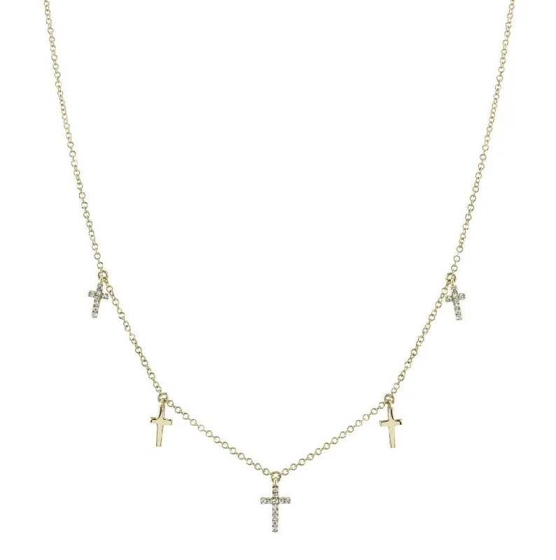 Romantic Necklaces-14K Yellow Gold Petite Diamond Cross Dangle Necklace